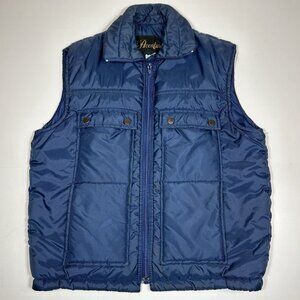 Vintage Aventura Men Puffer Full Zip Vest Jacket Dark Blue Lined Pockets Size L